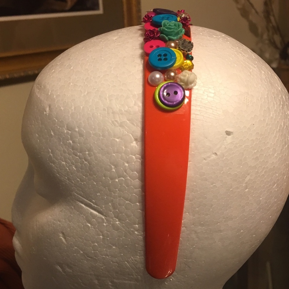 Orange Button Rhinestone Headband
